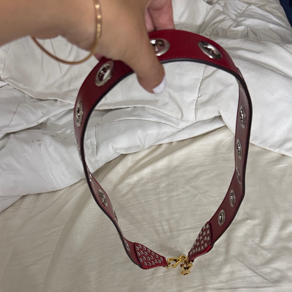 Gucci Red Leather Eyelet Strap with Gold Clasp